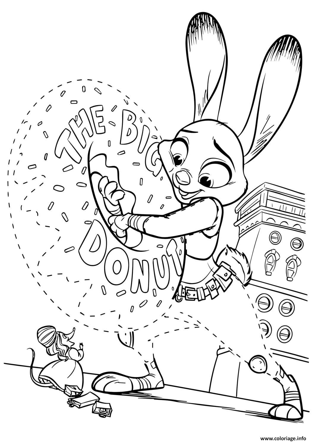 Dessin judy hopps tenant un gros donut    zootopie Coloriage Gratuit à Imprimer